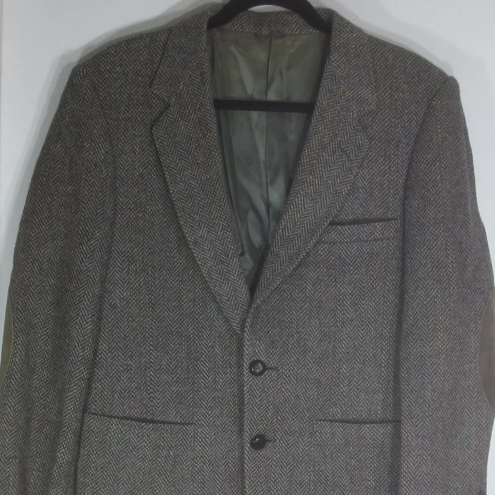 70s Fashioncrest Jacket Vintage Gray Brown Wool Herringbone Tweed Lined Size 40R